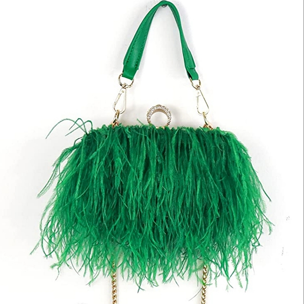 Genuine Ostrich Feather Clutch / Crossbody